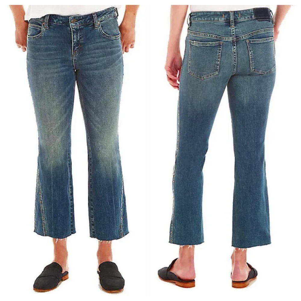 Free People Double the Studs Jeans 26 Frayed Flared Cropped Studded High Rise